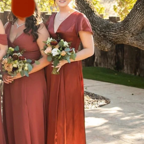 DAVID'S BRIDAL Charmeuse flutter-sleeve a-line bridesmaid dress color  CINNAMON.